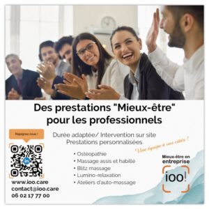 iOO! est un équipe de professionnels autour du thème du bien-être en entreprise. Ostéopathe, massage bien-être et luminorelaxation.